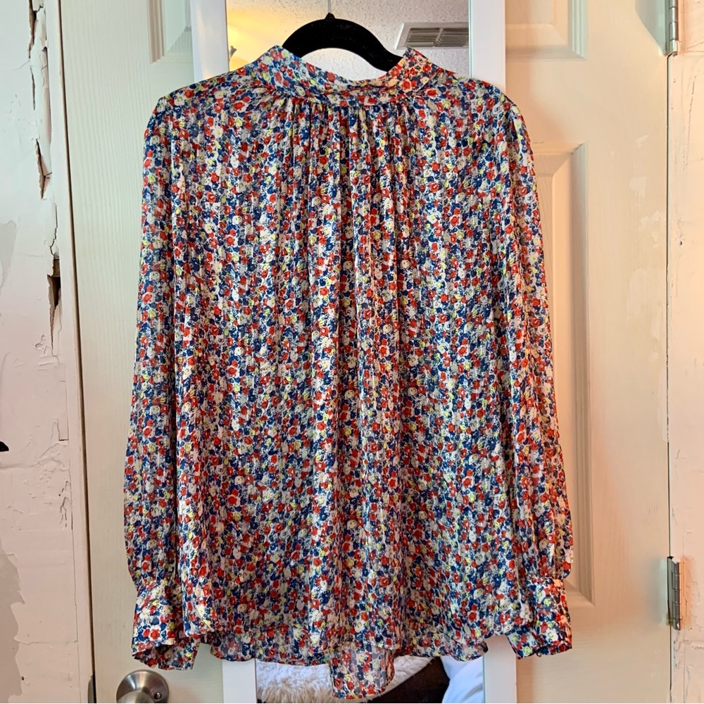 H&M Mock Neck Floral Blouse